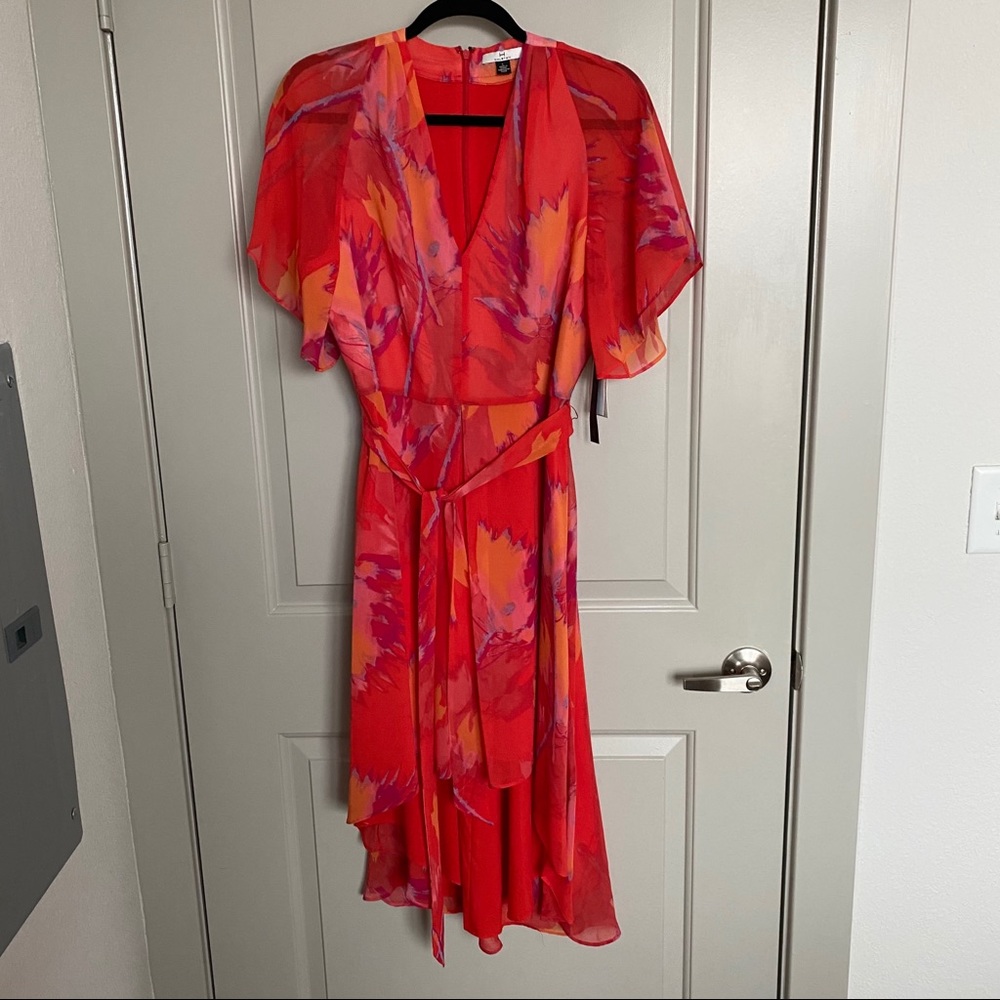 H Halston Tropical High Low Dress Size L NWT